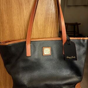 Dooney & Bourke Black and Brown Pebble Leather Tote